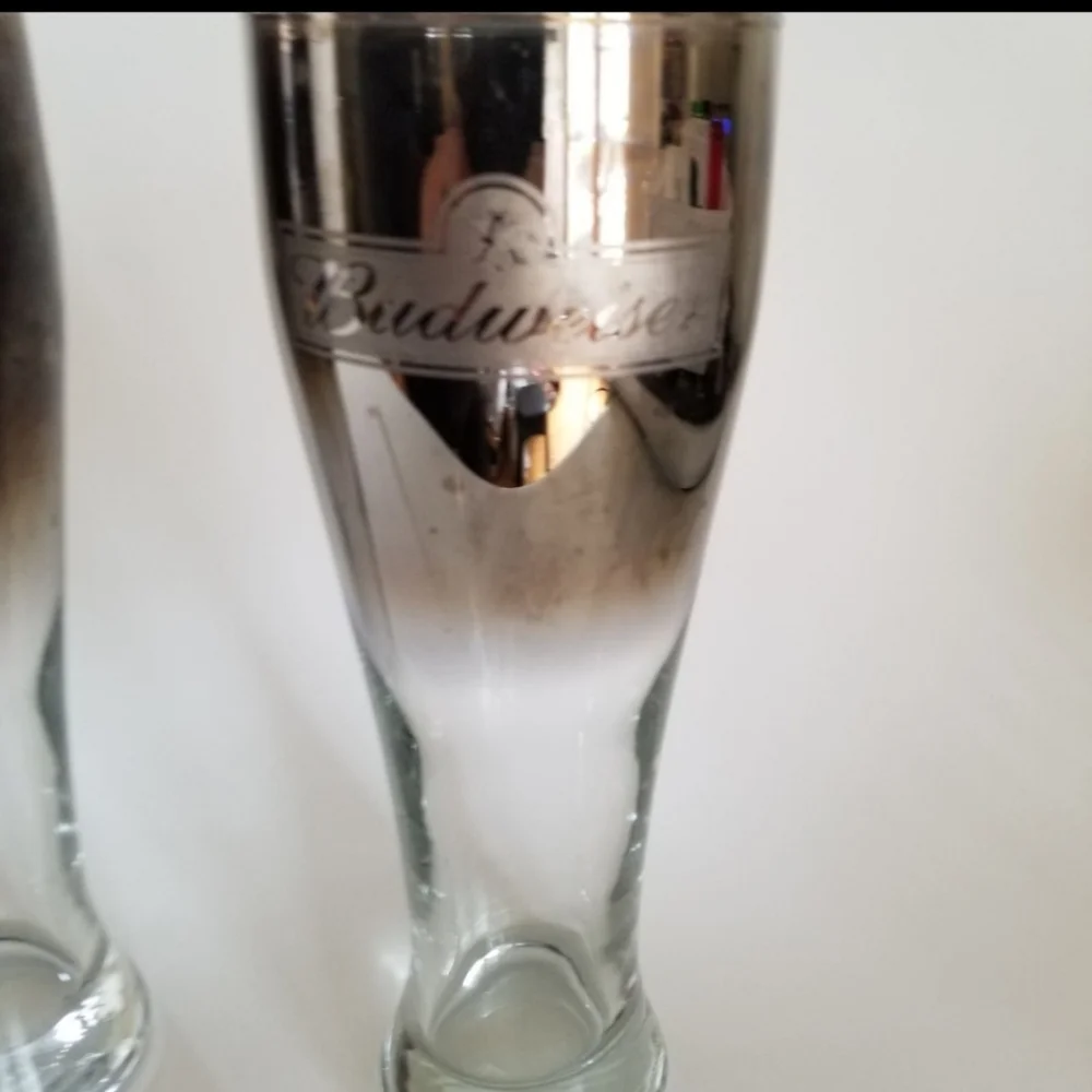 2‎ Vintage Budweiser Silver Fade Pilsner Beer Glasses Anheiser Busch Retro MCM